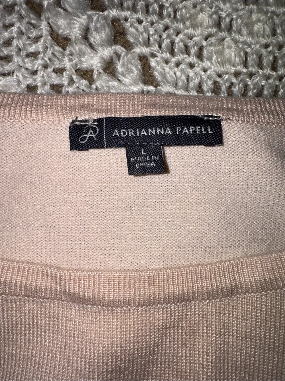 Adrianna Papell Blush Pink Lace Sleeve Sweater